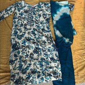 Blue Floral Women's Salwar Suit - 3 piece set